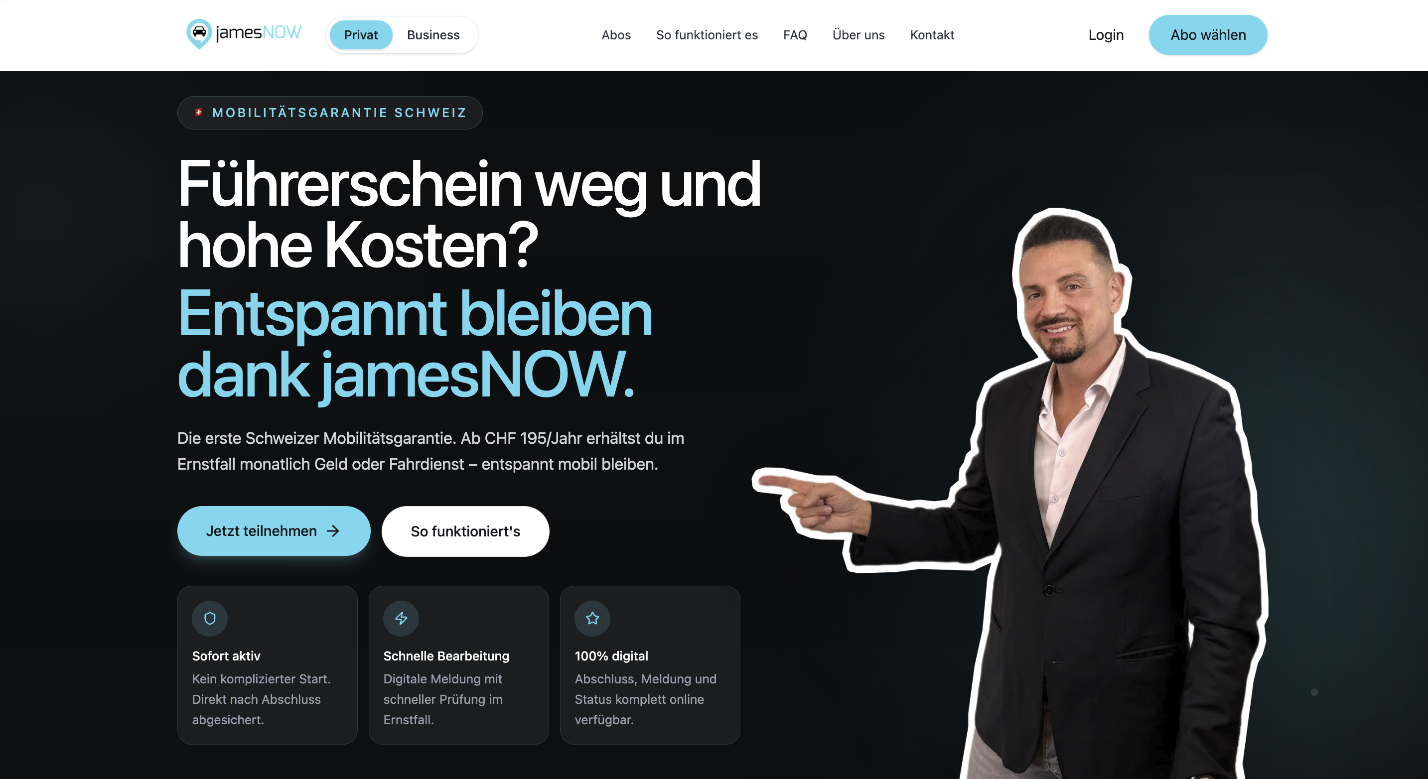 Screenshot der jamesNOW Web-Applikation